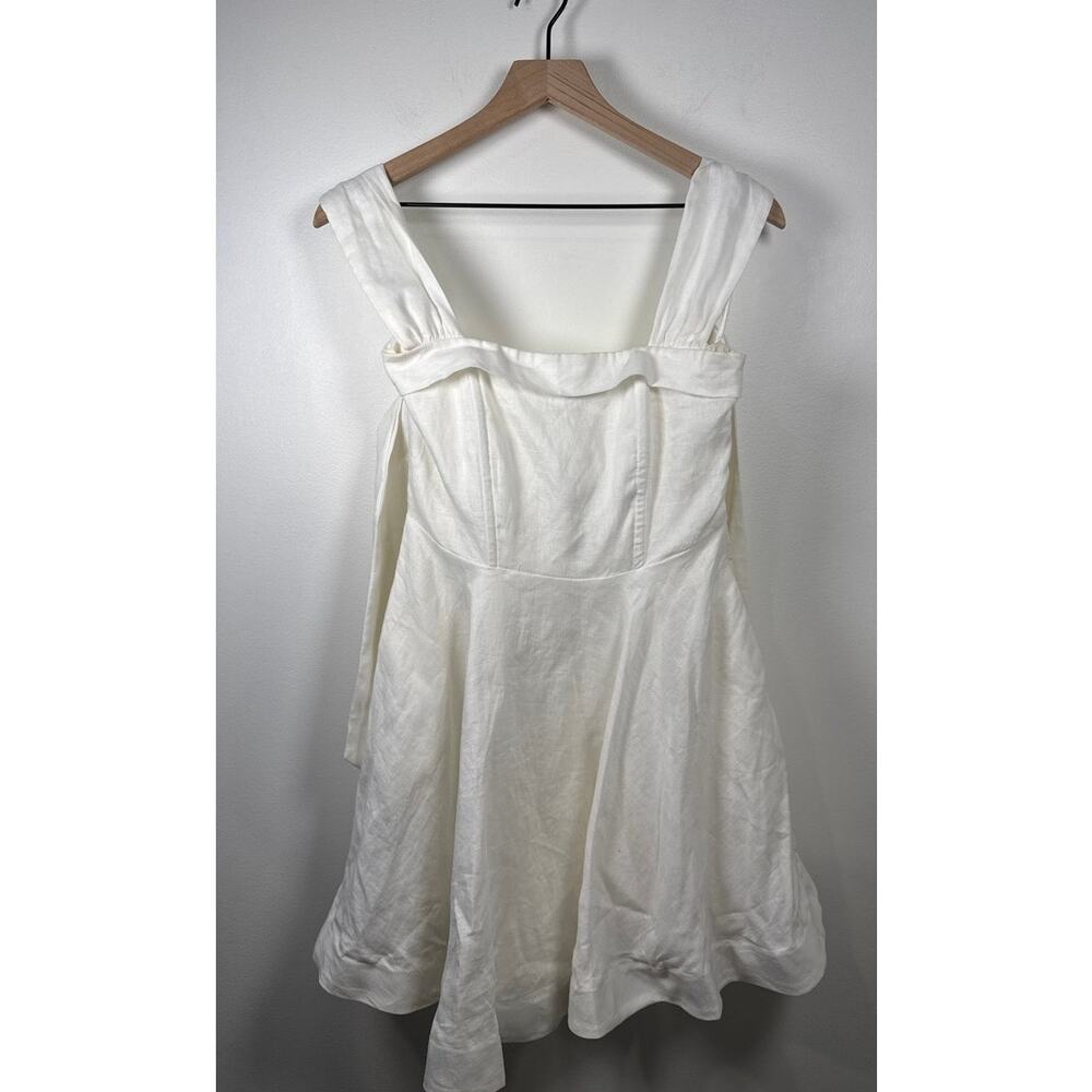 DISSH Aisle White 100% Linen Bow Tie Mini Dress, Sz. 4 - Picture 3 of 9